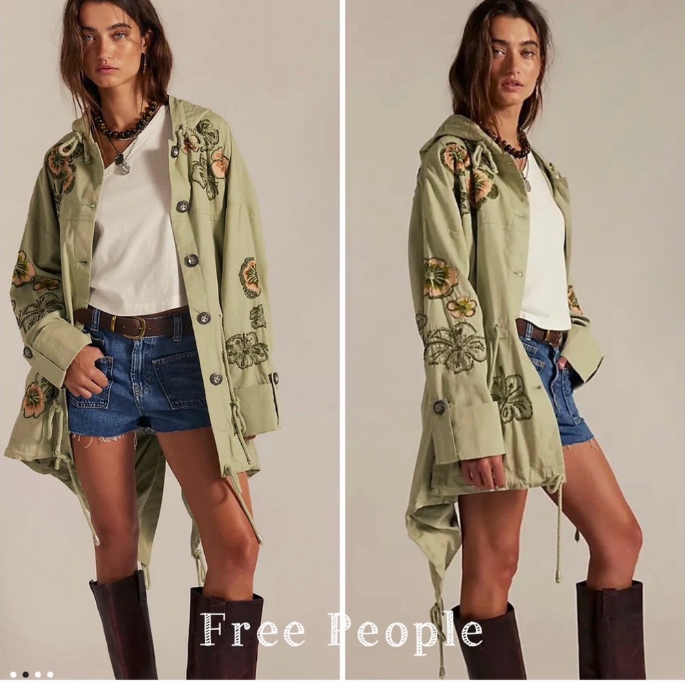 Free People Davy Jones  Floral Embroidered Parka
